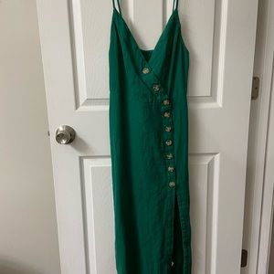 Vici green button down midi dress